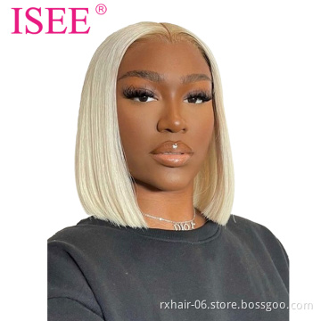Wholesale 613 blonde human hair lace front bob wig,transparent swiss lace front ombre pink colore wig in stock